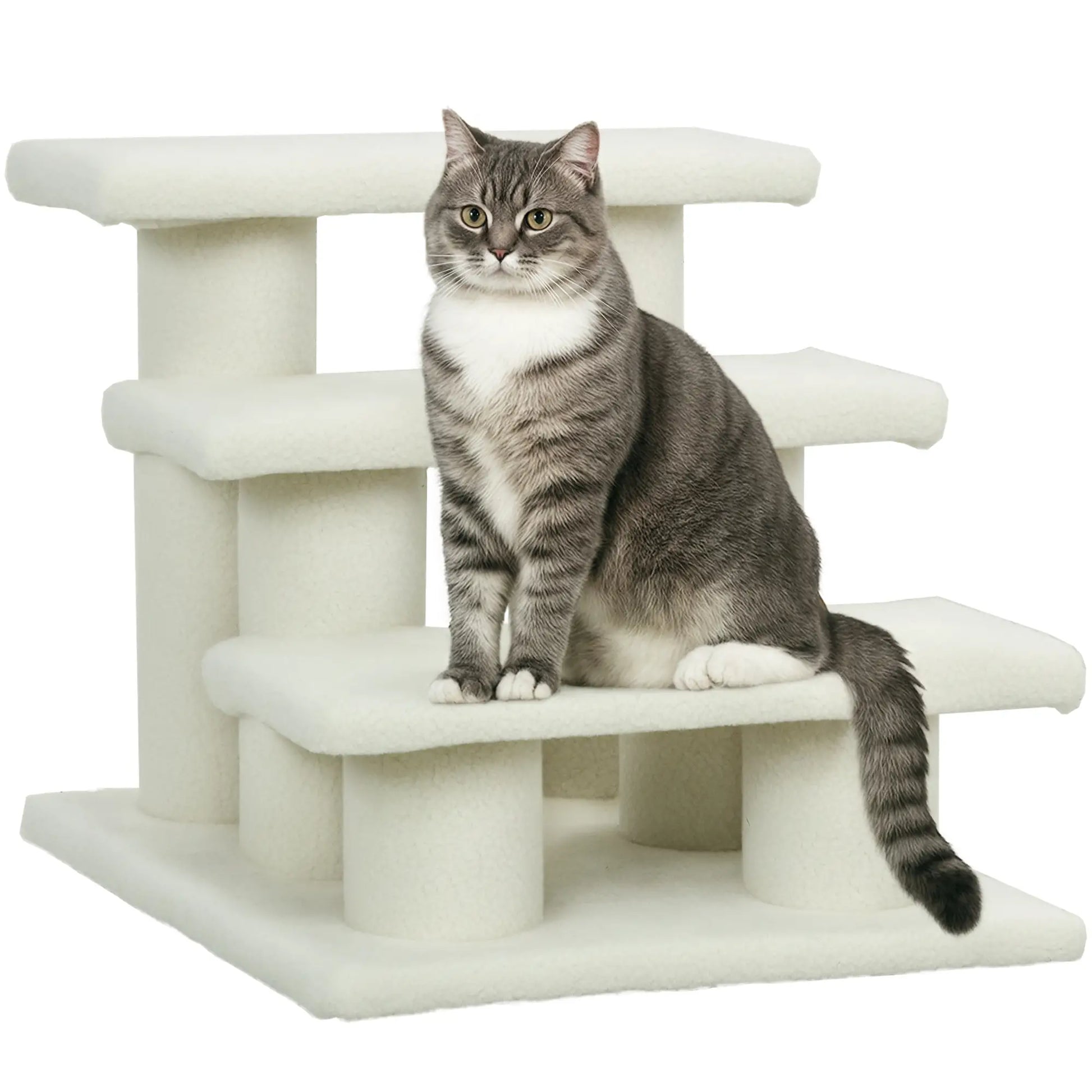 18" 3 Tier Pet Stairs, Dog Cat Step, Scratch Post, Beige Cat Trees at Gallery Canada