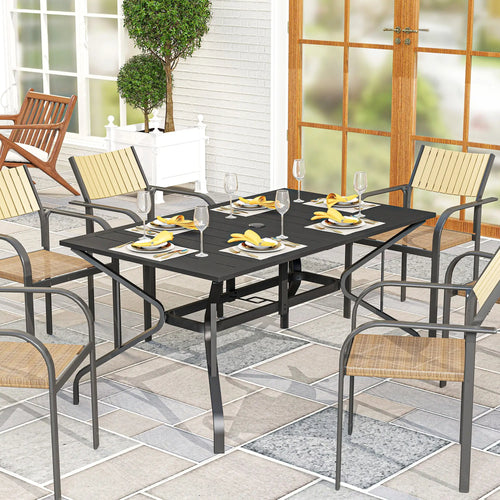 Rectangle Patio Dining Table, Outdoor for 6, Steel Frame, Black