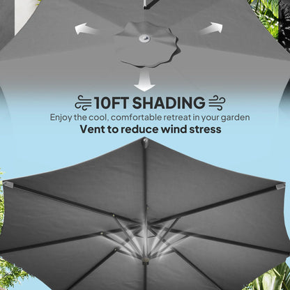 10' Offset Patio Umbrella, Aluminum Pole, 360° Rotation, Grey Offset Cantilever Umbrellas at Gallery Canada