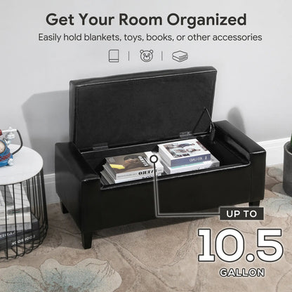 Storage Ottoman Bench, PU Leather Upholstered, Tufted Design, Black Storage Ottomans & Benches at Gallery Canada