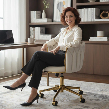 Office Chair, Vanity Chair, Adjustable Height, Rolling Wheels, Cream White Task Chairs at Gallery Canada
