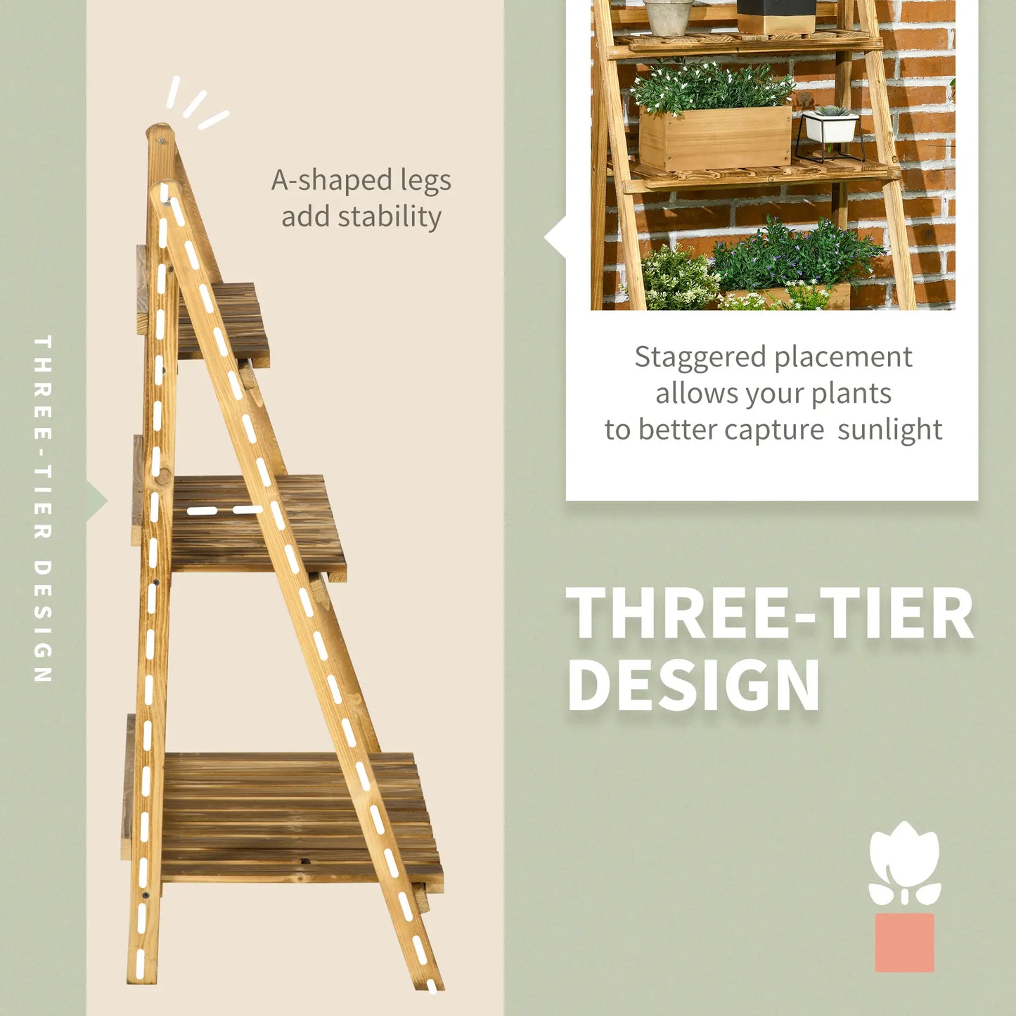 Foldable 3-Tier Wooden Plant Stand, Garden Indoor Outdoor, 24" x 14" x 37" Plant Stands at Gallery Canada