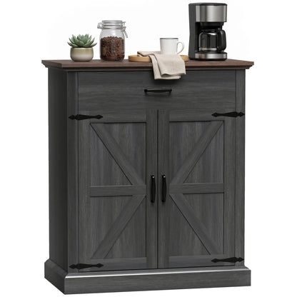 30" Farmhouse Sideboard, Black Buffet Cabinet, Barn Doors, Drawer, Black Storage Cabinets at Gallery Canada