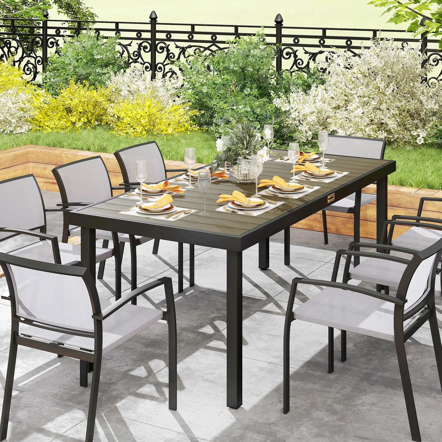 Rectangular Aluminum Patio Dining Table For 8, Natural Patio Dining Tables at Gallery Canada