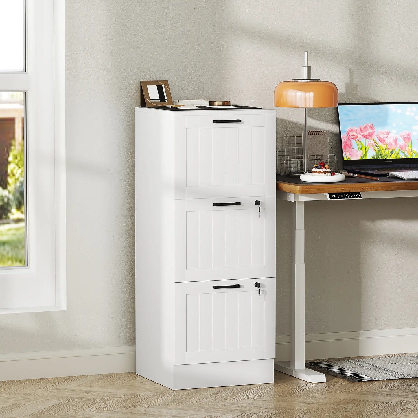 3 Drawer Filing Cabinet with Lock, Office Storage, A4 Letter Size, White Office Cabinets & Cupboards at Gallery Canada