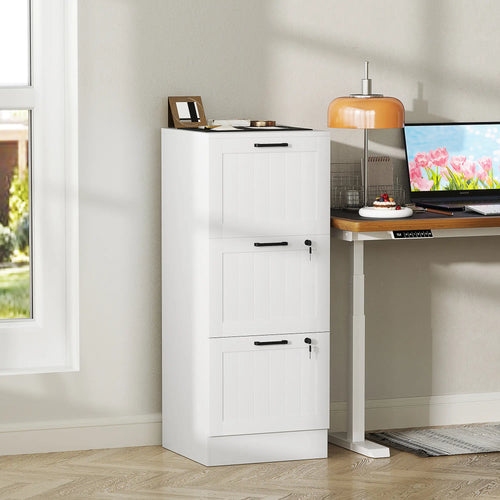 3 Drawer Filing Cabinet with Lock, Office Storage, A4 Letter Size, White