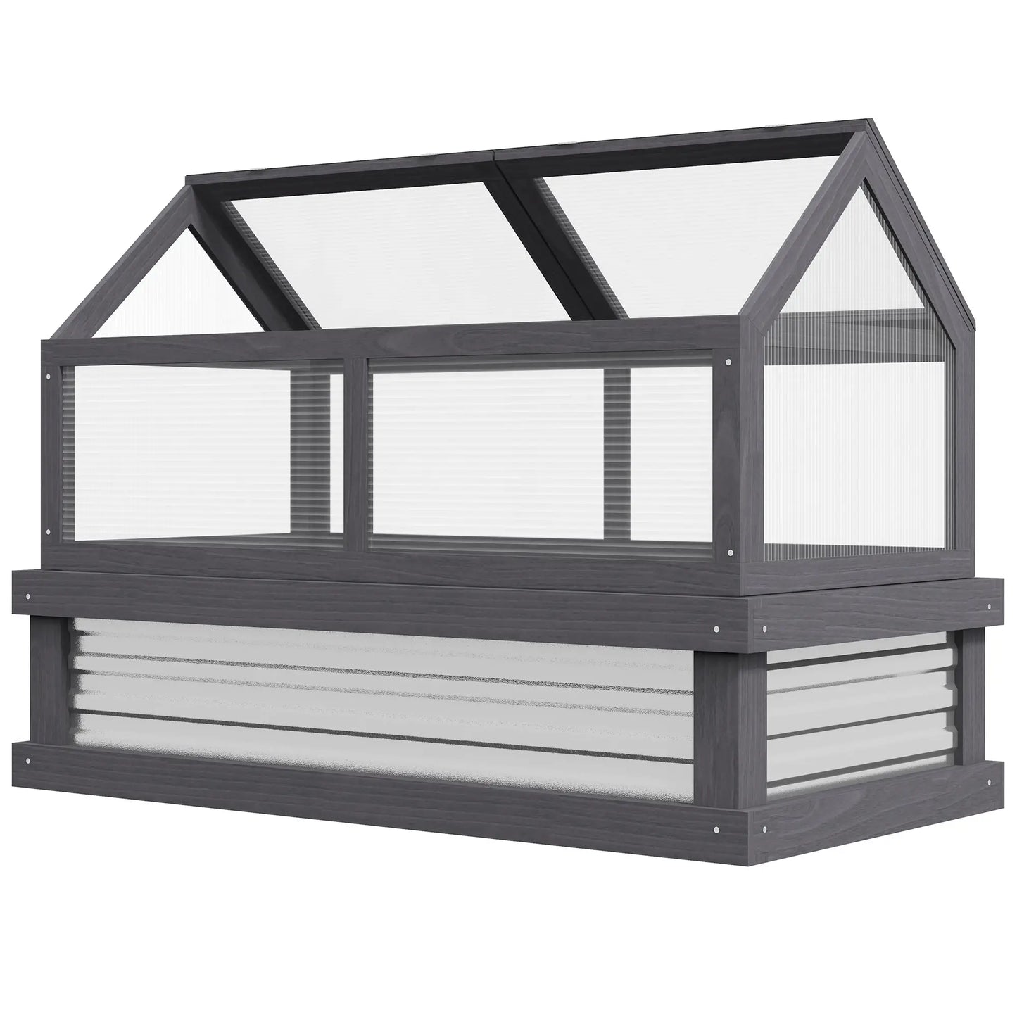 Raised Garden Bed Kit With Greenhouse, Wooden Cold Frame Planter, 48" x 24" x 32", Grey