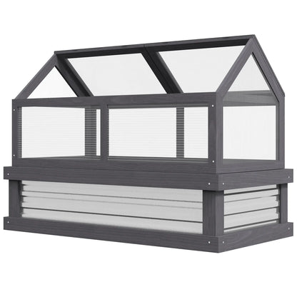 Raised Garden Bed Kit With Greenhouse, Wooden Cold Frame Planter, 48" x 24" x 32", Grey