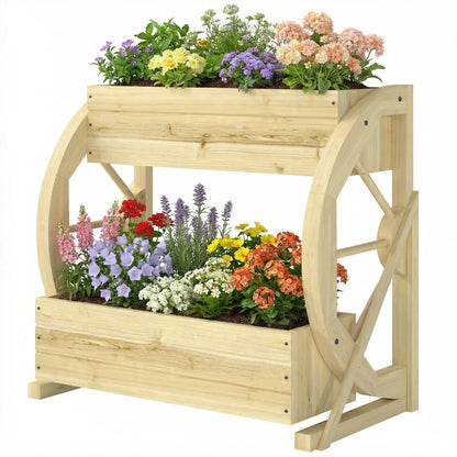 Wooden Wagon Planter Box, 2-Tier Raised Garden Bed, Wooden Wooden Planter Boxes Natural at Gallery Canada