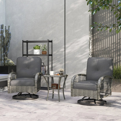Wicker Balcony Furniture, 3 Piece Patio Set, 2 Swivel Rocking Chairs, 2-Tier Glass Coffee Table, Grey Bistro Sets at Gallery Canada