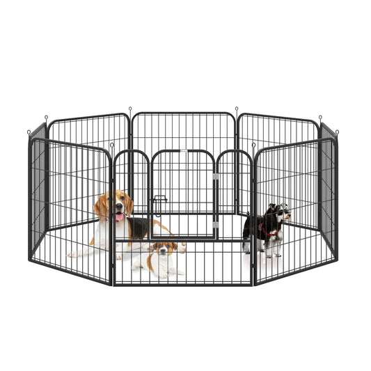 8 Panel Pet Playpen, Heavy-Duty Metal, Foldable, Indoor Outdoor, 31.5"H Houses, Kennels & Pens Black at Gallery Canada