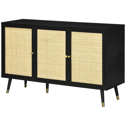 Kitchen Sideboard Cabinet, Boho Storage Cabinet with Shelves, Wood Legs, Decorative Rattan Doors, Black Bar Cabinets at Gallery Canada