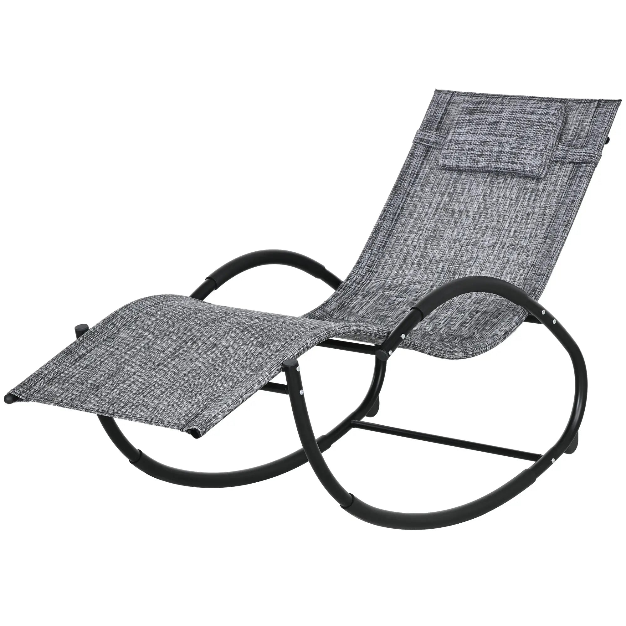 Outdoor Rocking Chair, Zero Gravity Rocker with Mesh Seat, Padded Pillow, Grey Outdoor Rocking Chairs Grey at Gallery Canada