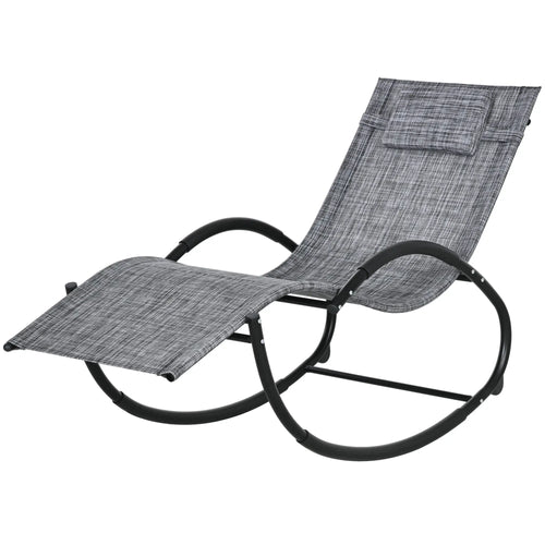 Outdoor Rocking Chair, Zero Gravity Rocker with Mesh Seat, Padded Pillow, Grey