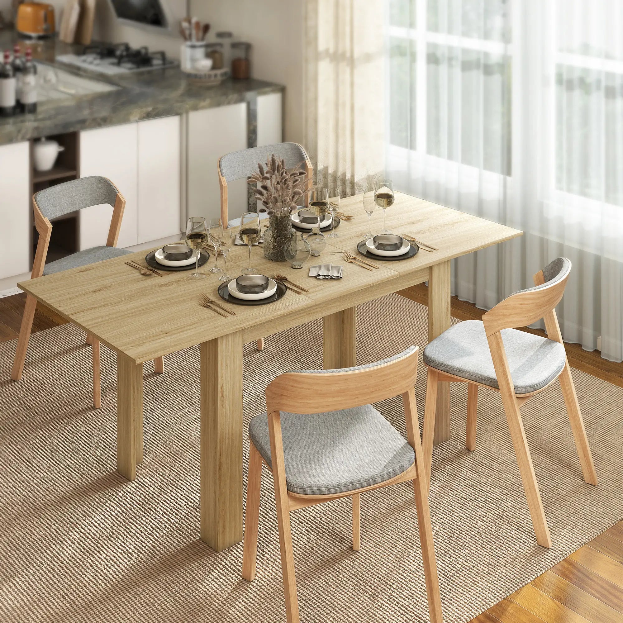 Extendable Dining Table, 55.1(70.9) x31.5 in, for 6-8, Natural Wood Dining Tables at Gallery Canada