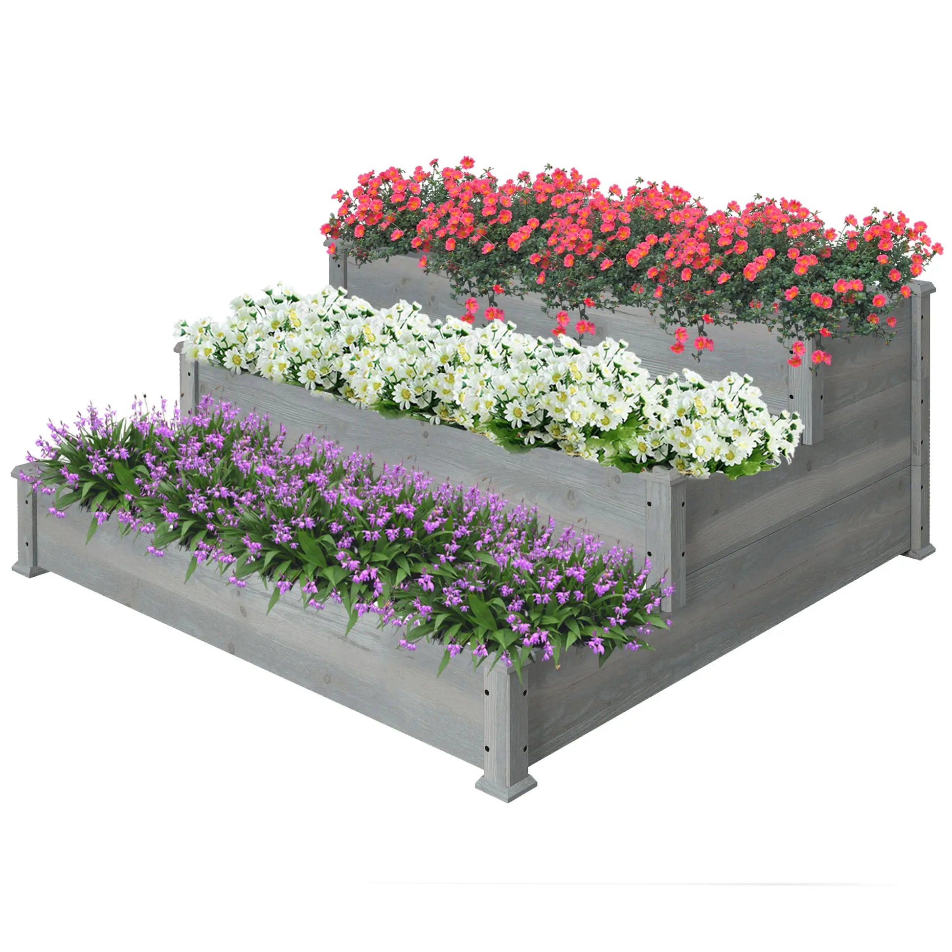 3-Tier Garden Bed Planter Box, 49"x49"x22", Grey Raised Garden Beds Grey at Gallery Canada