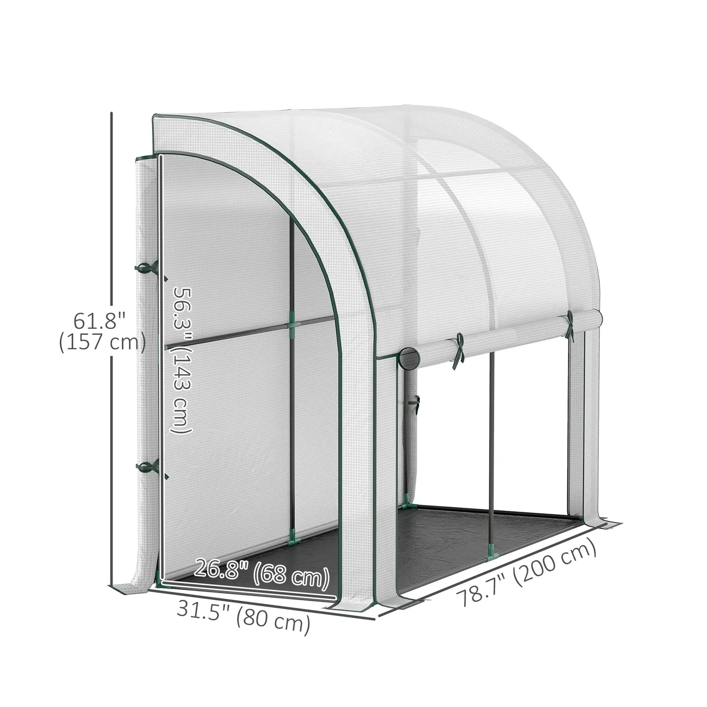 Walk-In Lean-To Greenhouse, 7' x 3' x 5', Zipper Roll-Up Doors, White