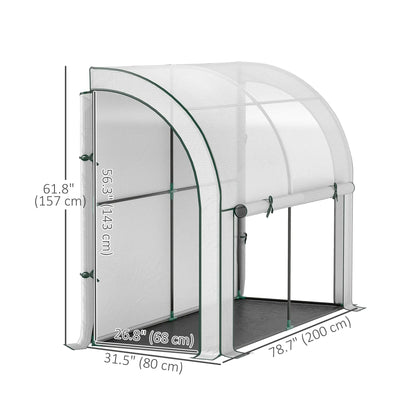 Walk-In Lean-To Greenhouse, 7' x 3' x 5', Zipper Roll-Up Doors, White