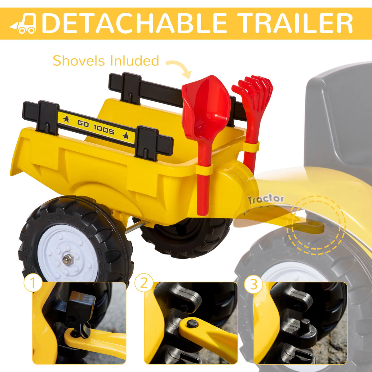 Kids Ride On Toy Dump Truck, Pedal Construction Car with Trailer, Yellow Toy Excavators at Gallery Canada