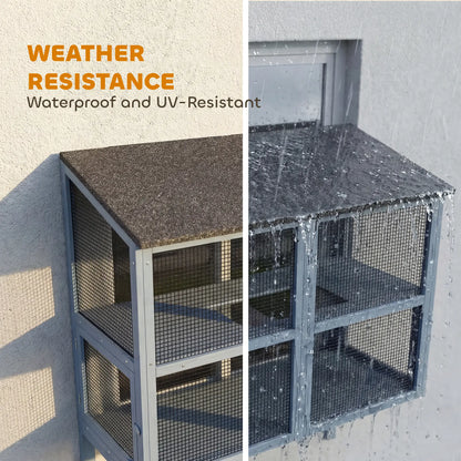 Outdoor Cat Enclosure, Wall-Mounted 2-Level, Waterproof Roof, 39.4", Grey Outdoor Cat Enclosures at Gallery Canada
