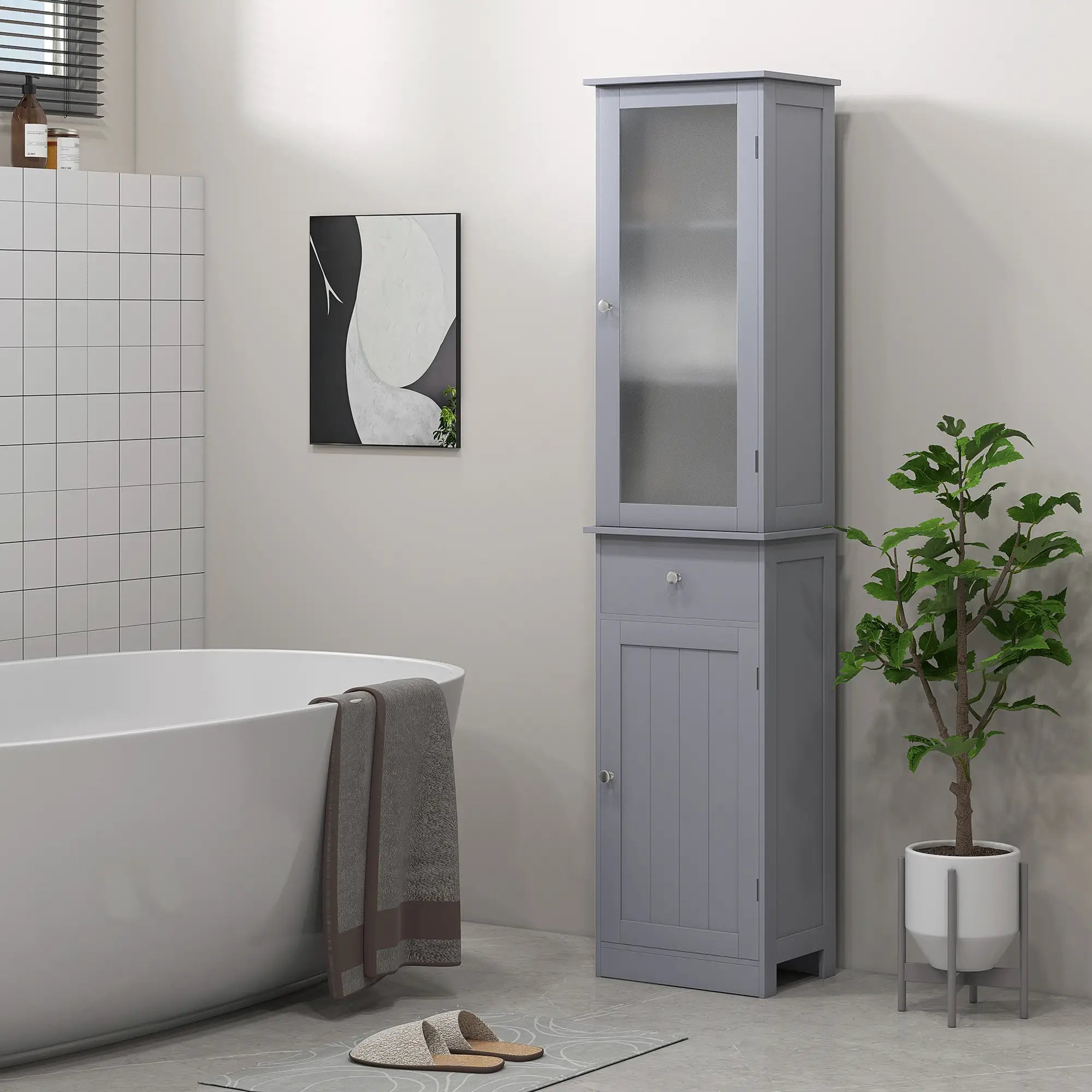 Tall Bathroom Cabinet, 2 Doors, Adjustable Shelves, Grey Bathroom Cabinets at Gallery Canada