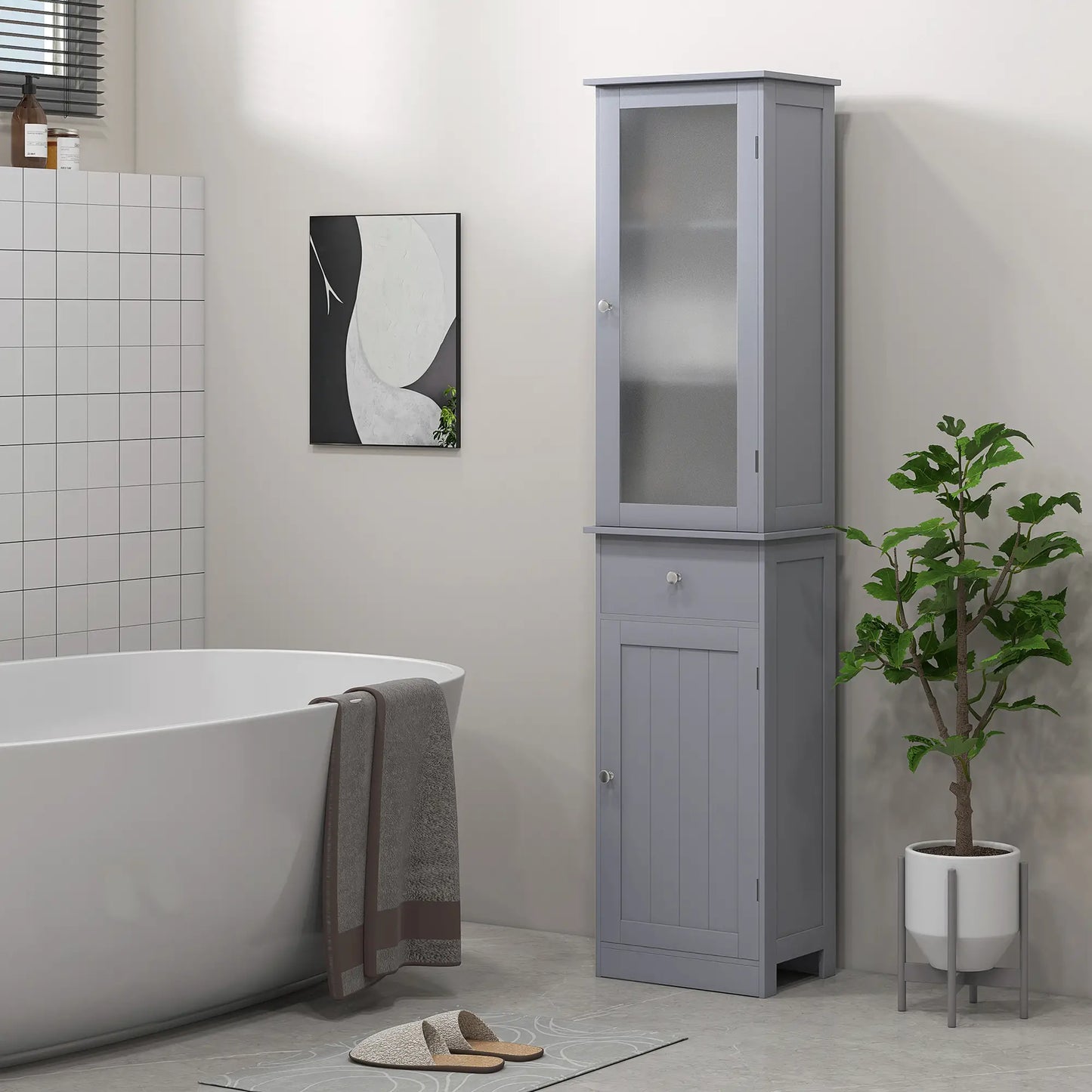 Tall Bathroom Cabinet, 2 Doors, Adjustable Shelves, Grey Bathroom Cabinets at Gallery Canada