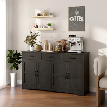 Modern Sideboard Buffet Cabinet, 3 Drawers, Adjustable Shelves, Distressed Black, Black Bar Cabinets at Gallery Canada