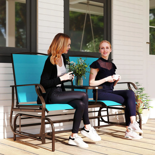 2 Person Outdoor Glider Rocking Chair, Garden Bench, Blue