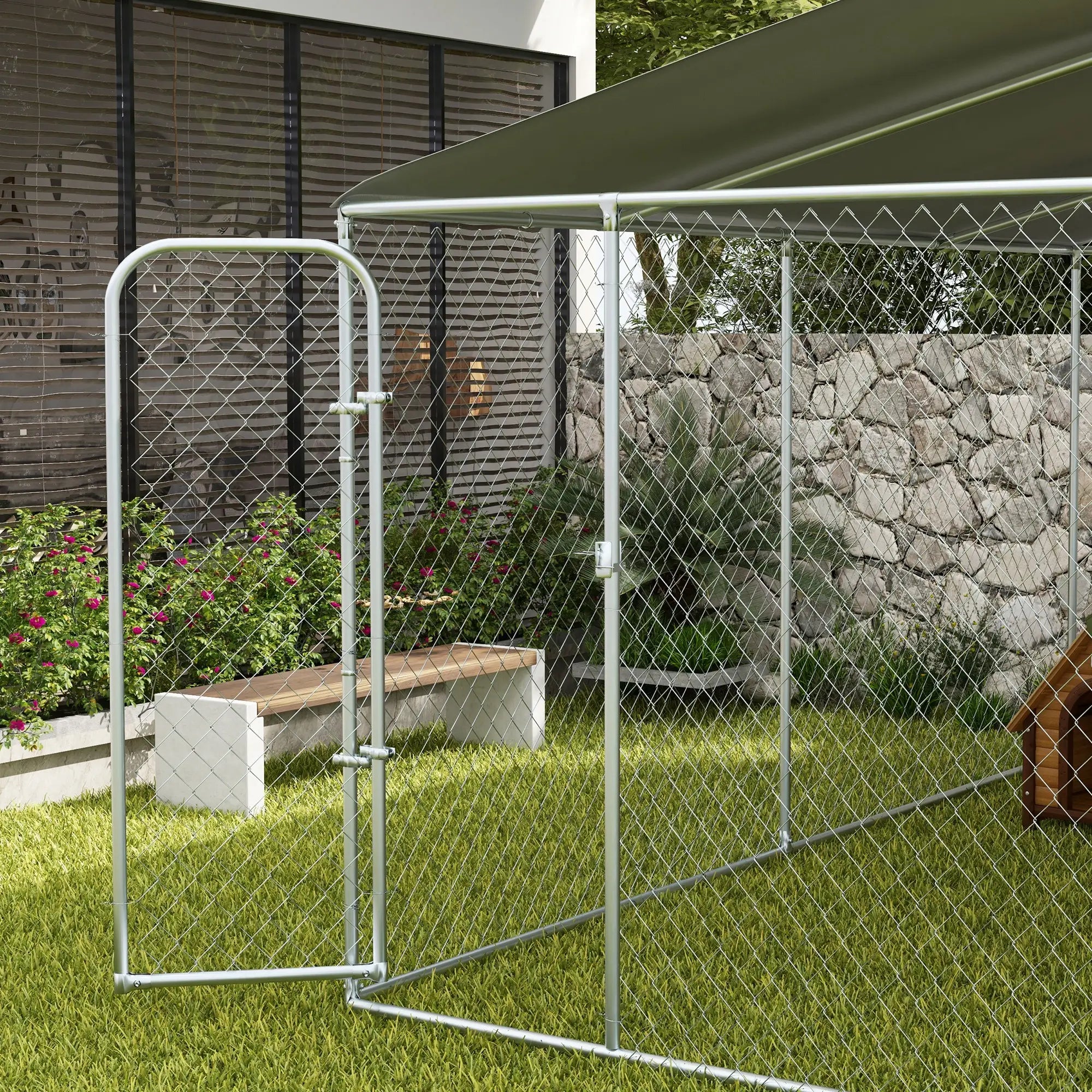 Outdoor Dog Kennel, Heavy Duty Playpen, Secure Lock, Cover, 15.1' x 15.1' x 7.5' Houses, Kennels & Pens at Gallery Canada