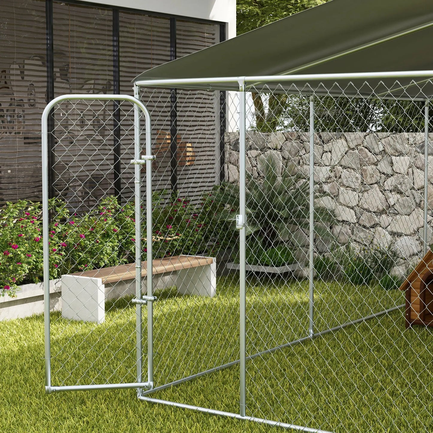 Outdoor Dog Kennel, Heavy Duty Playpen, Secure Lock, Cover, 15.1' x 15.1' x 7.5' Houses, Kennels & Pens at Gallery Canada