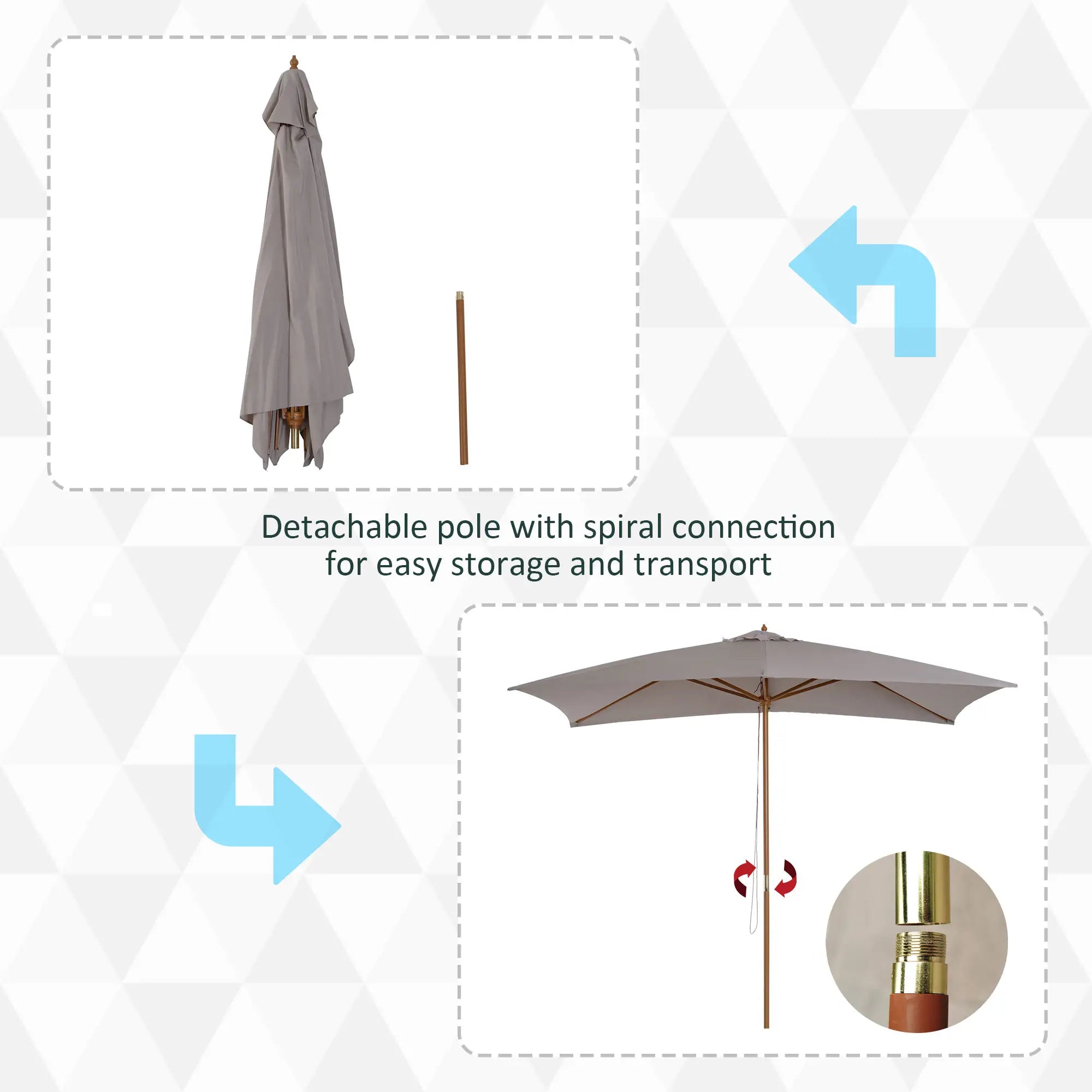7' x 10' Grey Wooden Patio Umbrella, Rectangle Garden Parasol with Bamboo Ribs, Grey Sun Umbrellas at Gallery Canada
