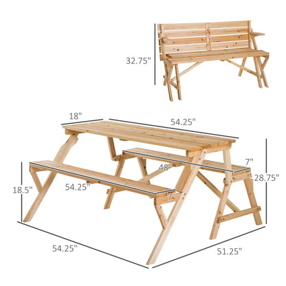 Wooden Folding Picnic Table with Benches, Outdoor Convertible Patio Garden Bench, Umbrella Hole Outdoor Dining Sets at Gallery Canada