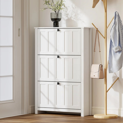 Slim Shoe Cabinet, 3 Flip Drawers, Adjustable Shelves, Holds 18 Pairs, White Shoe Storage Cabinets & Racks at Gallery Canada