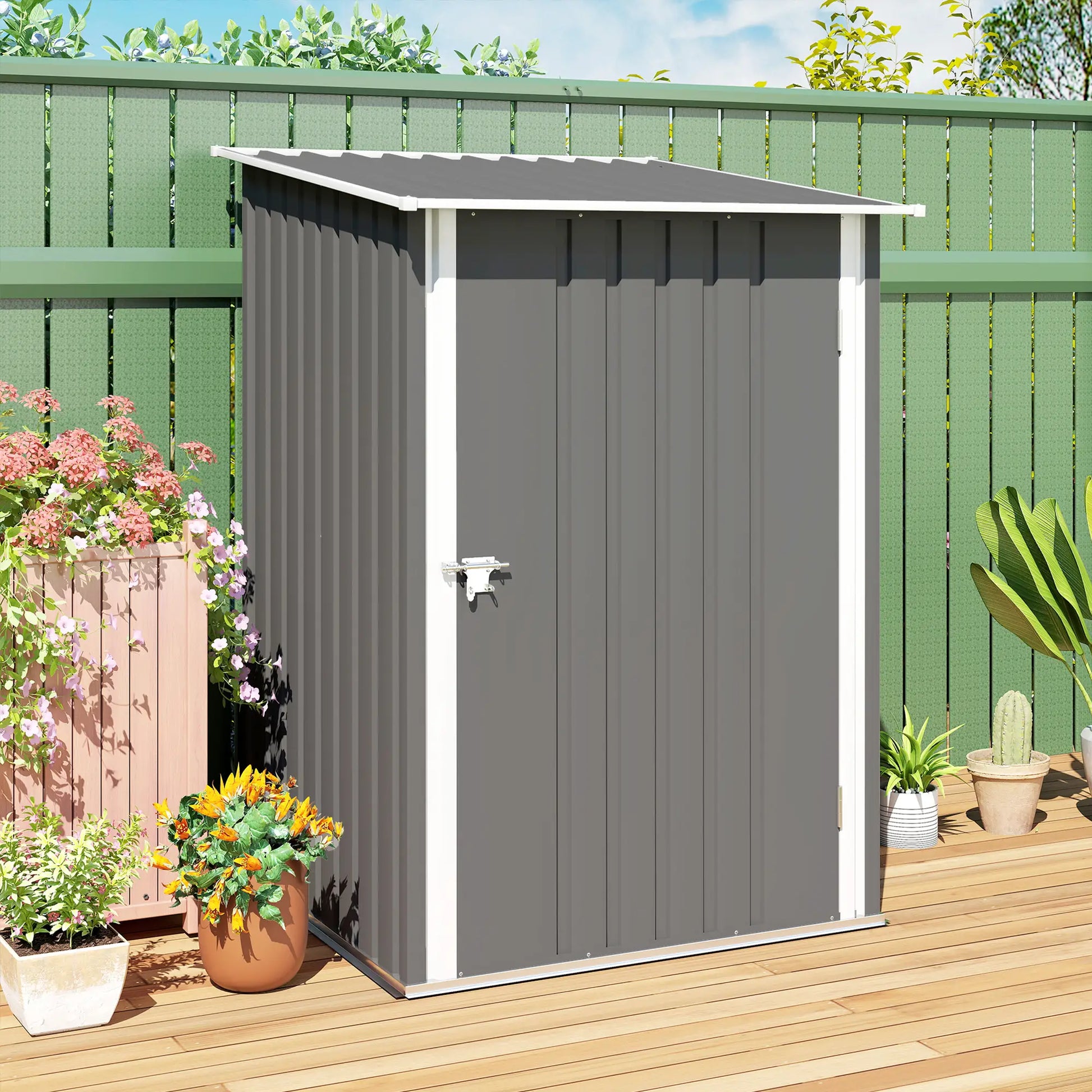 3.3' x 3.4' Lean-To Garden Shed, Galvanized Steel Tool House, Lockable Door, Grey Sheds at Gallery Canada