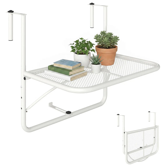 Adjustable Balcony Hanging Table, Metal Wall Desk, Outdoor Flower Stand, White Balcony Table Hanging White at Gallery Canada