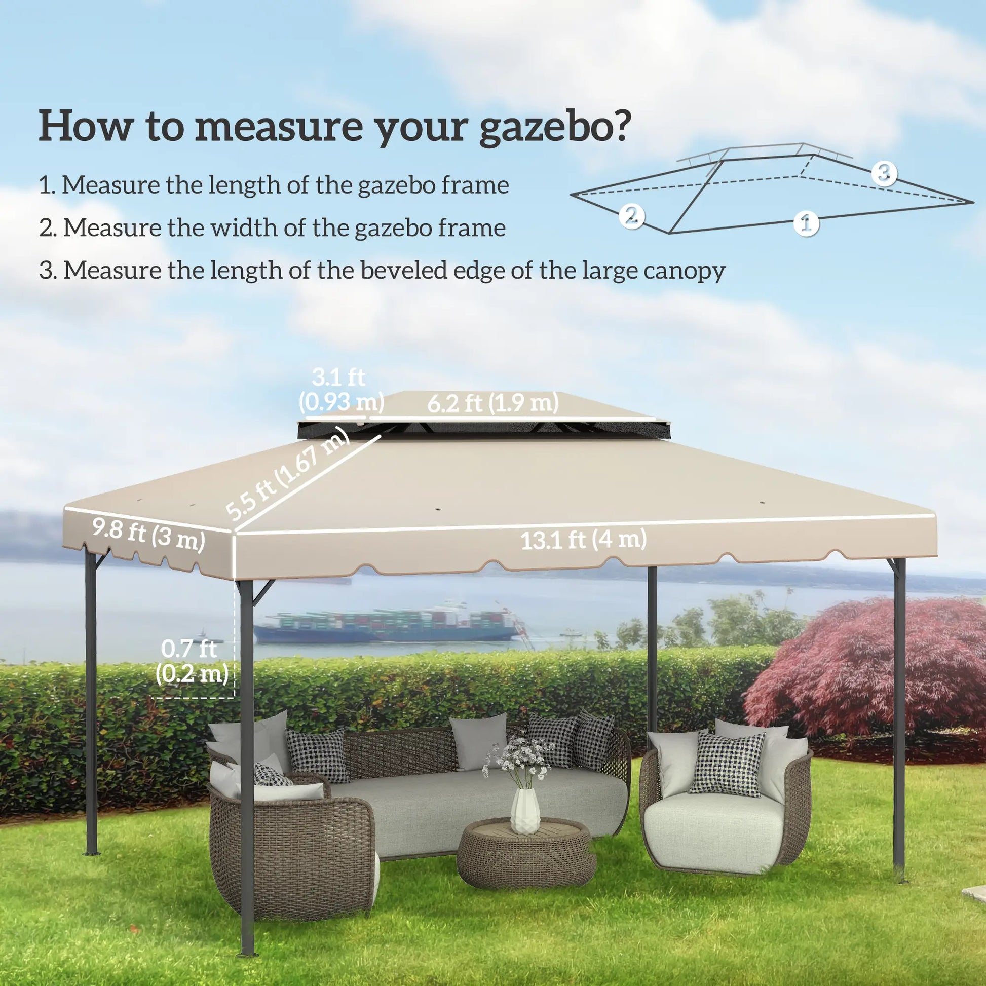 13' x 10' Gazebo Replacement Canopy, Double Vented Roof, Beige Gazebo Canopy Replacement at Gallery Canada