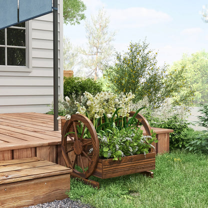 Wooden Wagon Planter Box, 3-Tier Raised Garden Bed, 24" x 24" x 22", Carbonized