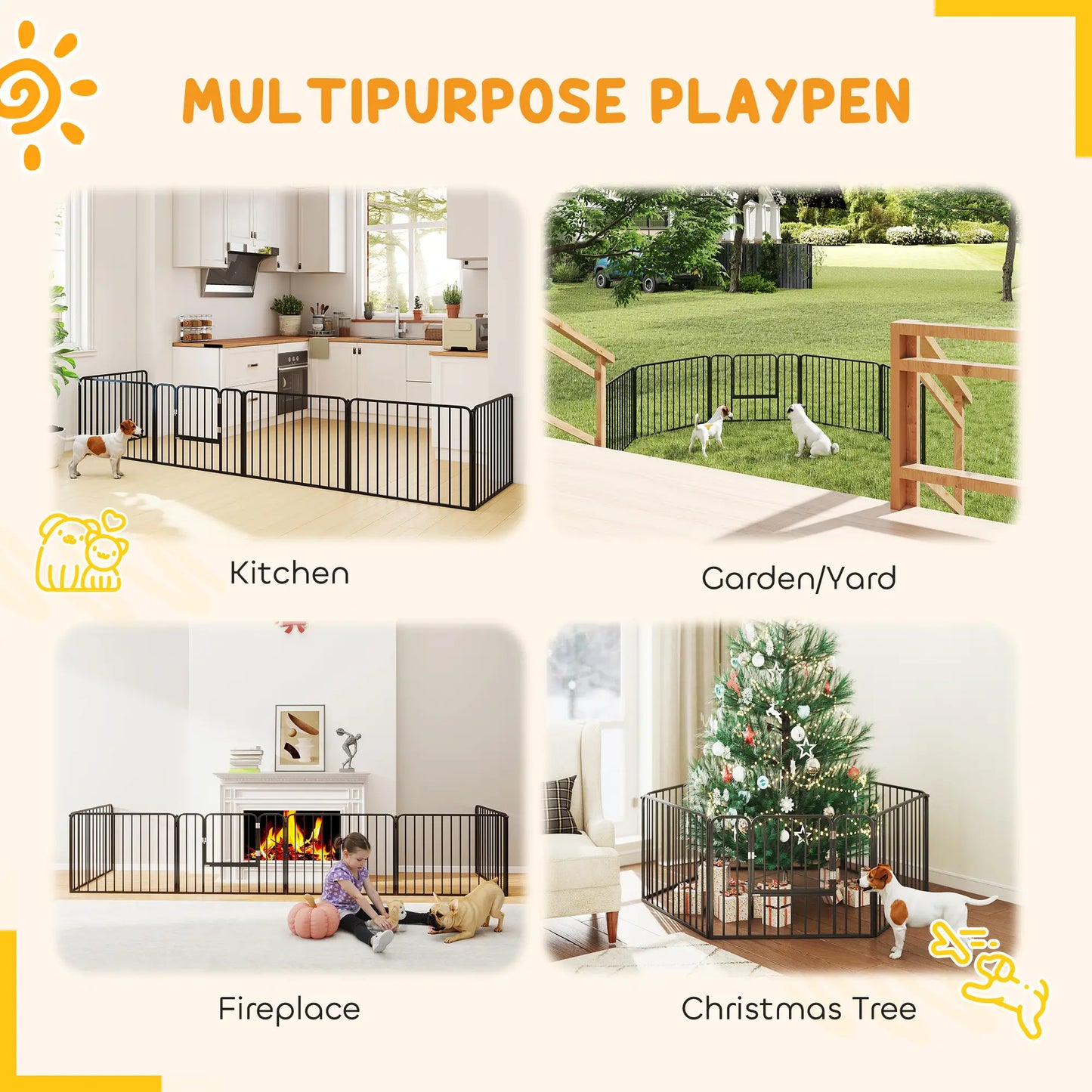 Outdoor Dog Fence, 6 Panels 24" Height, Steel Pet Exercise Pen Houses, Kennels & Pens at Gallery Canada