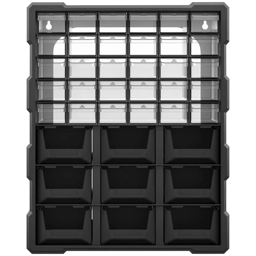 Plastic 39 Drawer Parts Organizer, Wall Mount Storage Cabinet, Black