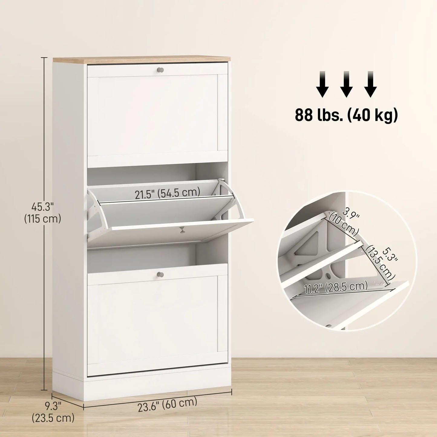 Modern Shoe Storage, 3 Flip Drawers, Adjustable Shelves, 18 Pairs, White Shoe Storage Cabinets & Racks at Gallery Canada