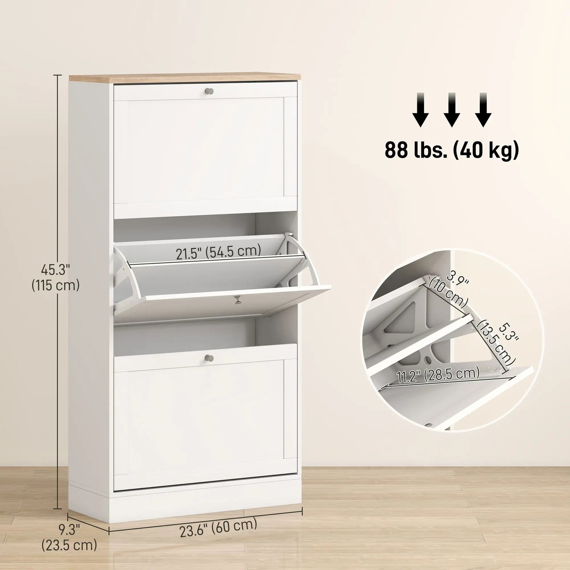Modern Shoe Storage, 3 Flip Drawers, Adjustable Shelves, 18 Pairs, White Shoe Storage Cabinets & Racks at Gallery Canada