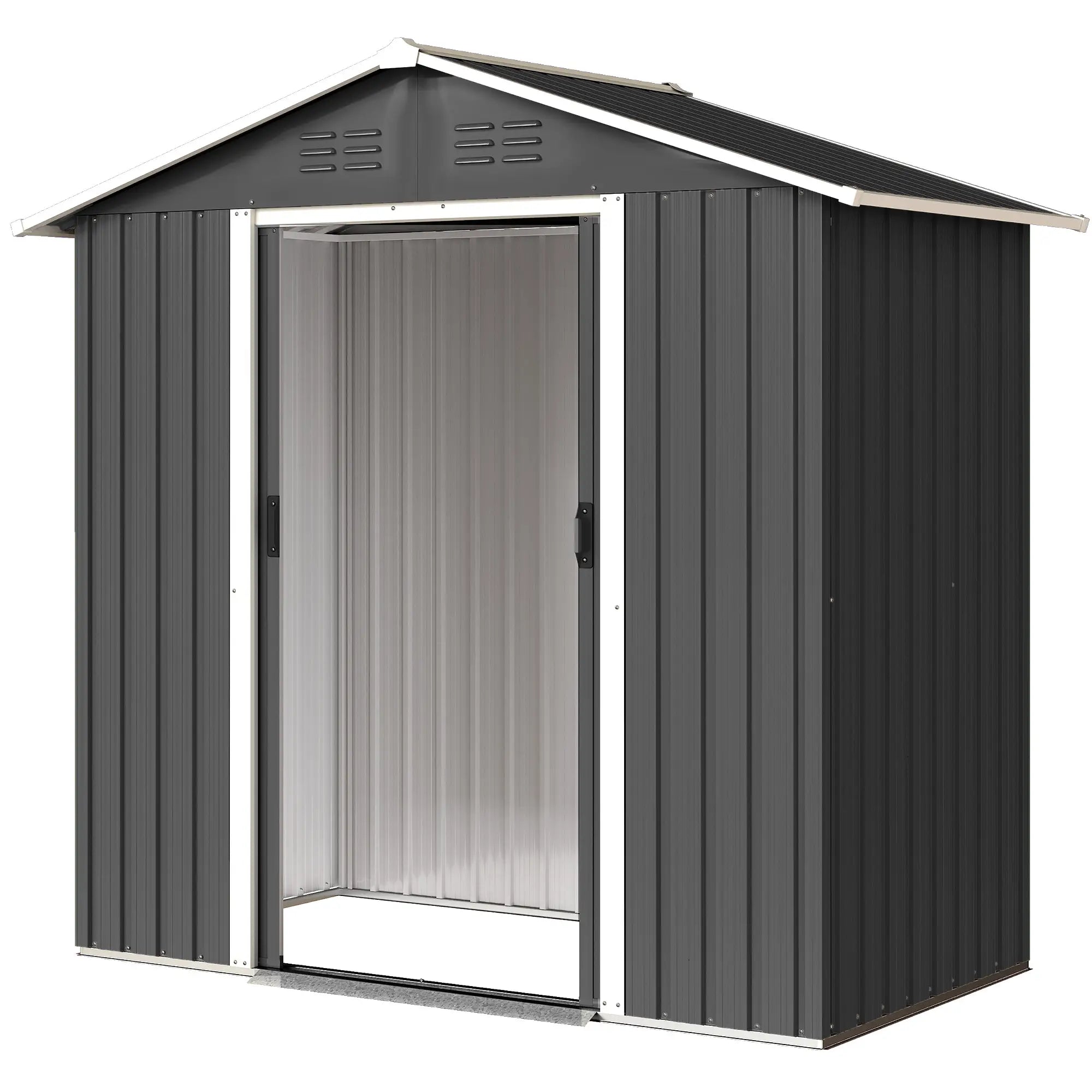 6.5x3.5ft Metal Garden Storage Shed, Double Sliding Doors, Dark Grey Sheds Dark Grey at Gallery Canada