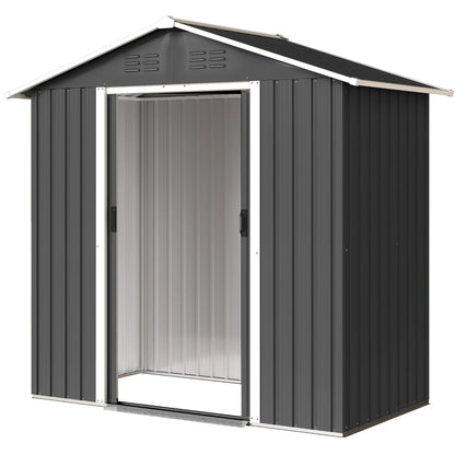 6.5x3.5ft Metal Garden Storage Shed, Double Sliding Doors, Dark Grey Sheds Dark Grey at Gallery Canada