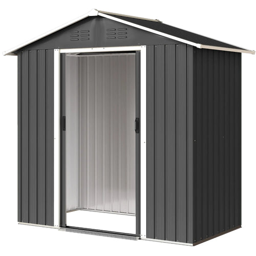 6.5x3.5ft Metal Garden Storage Shed, Double Sliding Doors, Dark Grey