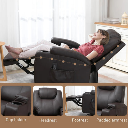 Massage Recliner Chair, Swivel Rocker, 8 Vibration Points, PU Leather, Brown Single Sofas at Gallery Canada