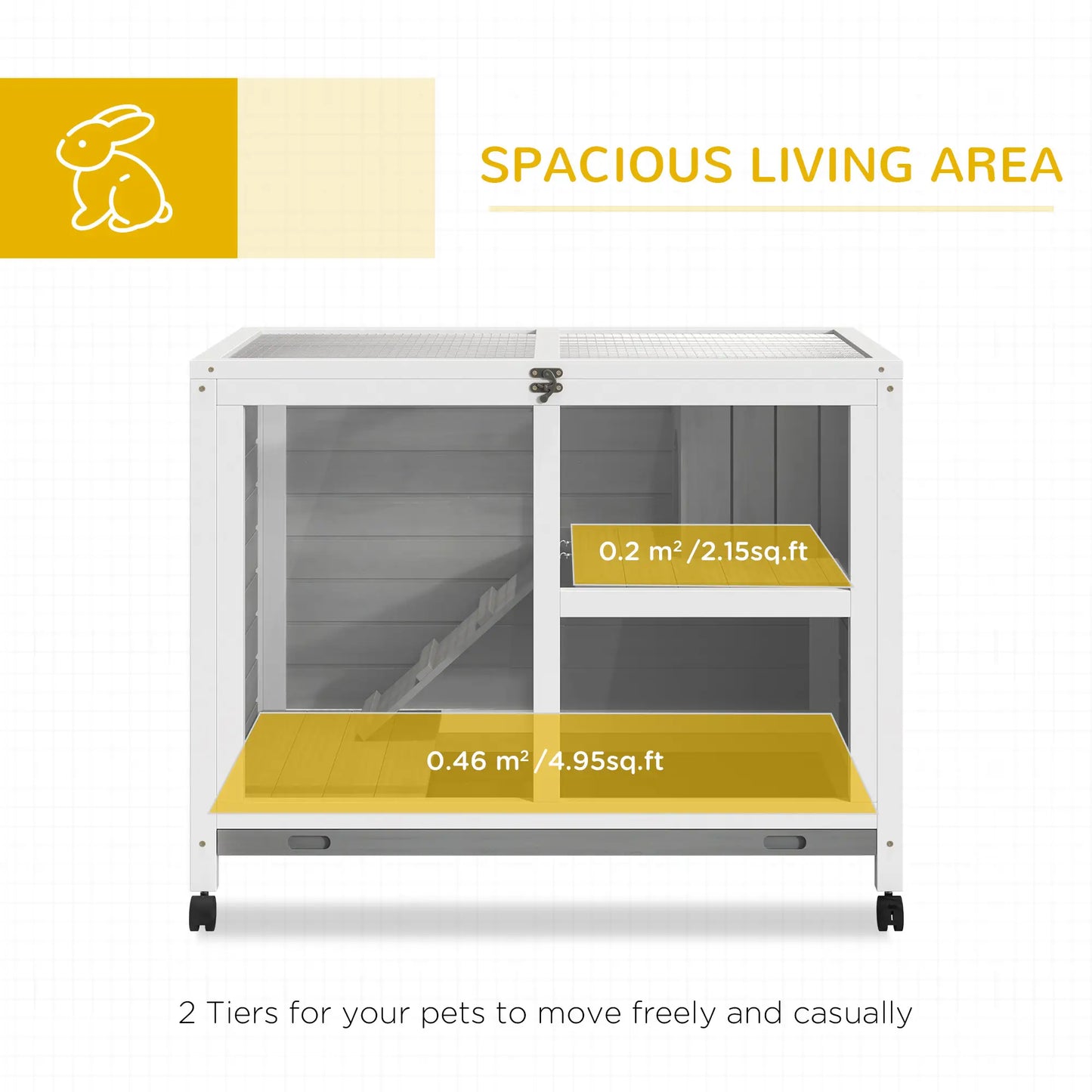 Indoor Rabbit Hutch with Wheels, Bunny Cage, Pull Out Tray, Grey Rabbit Hutch at Gallery Canada