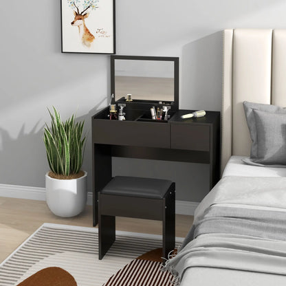 Modern Vanity Set with Flip Top Mirror, Cushioned Stool, Black Dressing & Vanity Tables at Gallery Canada