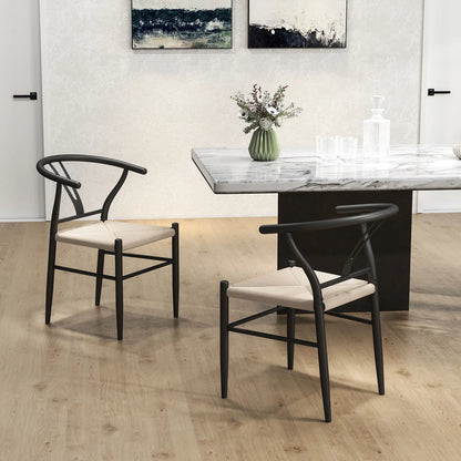 Set of 2 Weave Dining Chairs, Mid-Century Modern, Y-Shaped Backrest, Hemp Seat, Black Dining Chairs at Gallery Canada