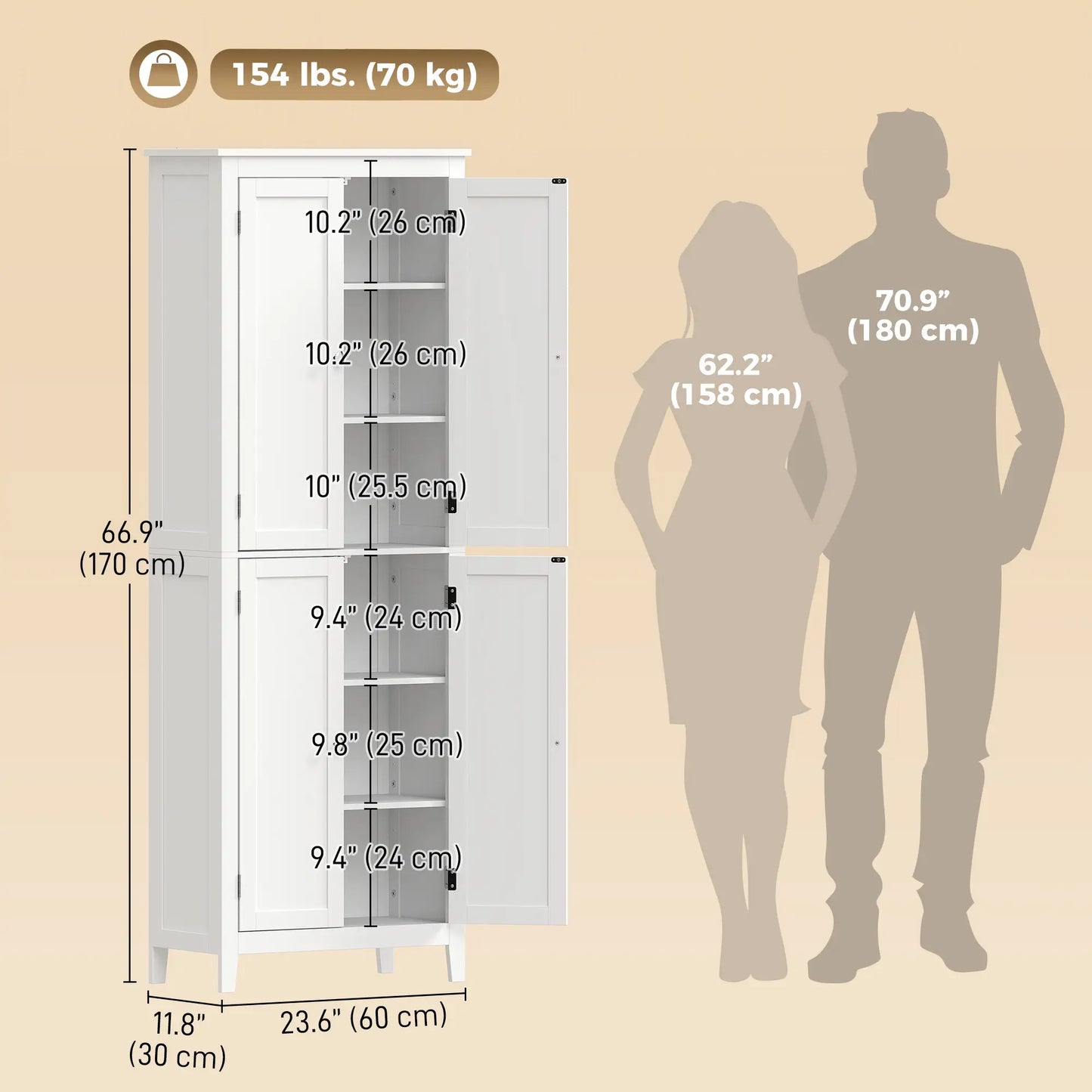 67" Tall Bathroom Storage Cabinet, Freestanding Narrow with Adjustable Shelves
