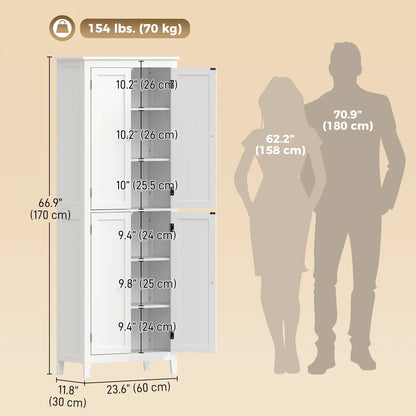 67" Tall Bathroom Storage Cabinet, Freestanding Narrow with Adjustable Shelves